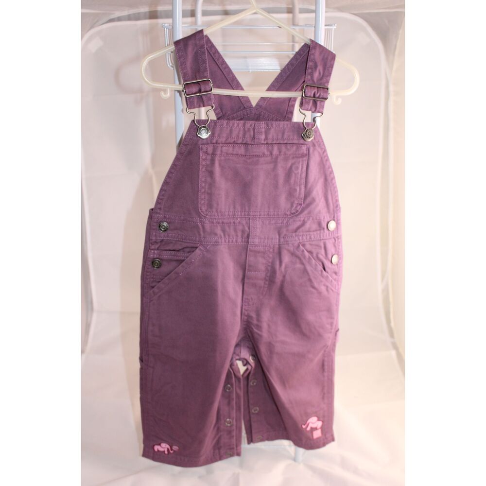 Kids Burgundy Adjustable Straps Button Front Embroidered Overalls Size One Size